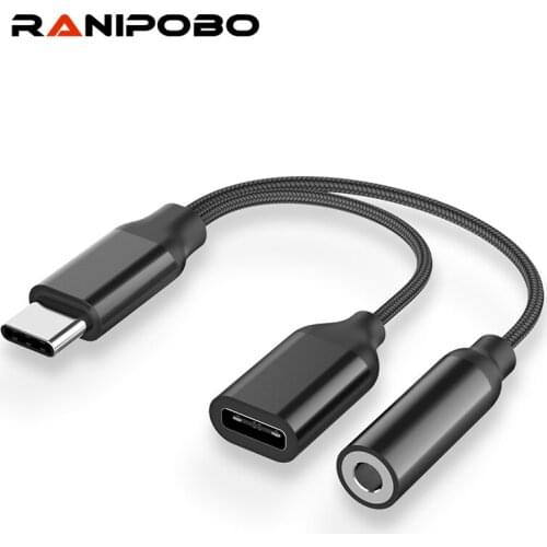 2 In 1 Type C to 3.5mm Charge Audio Adapter USB C Splitter Headphone AUX Audio Cable for Xiaomi 9 10 Huawei Mate10 P20 pro