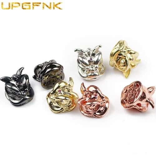 4pcs White Zircon Lion Dance head Pendants Copper beads Charms Spacer Loose beads for Jewelry making bracelet DIY accessories