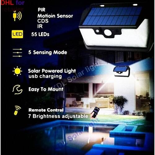 55 LED 900lm Solar Light remote control radar smart 3 side lighting degree light Garden camp wall ip65 street lamp yard c