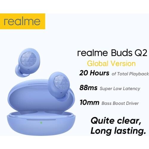 Realme Buds Q2 Wireless Earphone Bluetooth 5.0 Headset Stereo Bass IPX4 Waterproof Touch Control Game Headphones for iOS Android