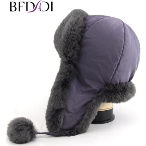 BFDADI 2020 New Arriva Women Rabbit hair Hat Multicolor Warm Ear Hats Russian Warm Hat Genuine Bomber Free Size 58
