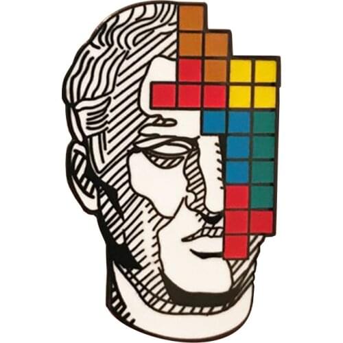 Blocks pin man face art brooch