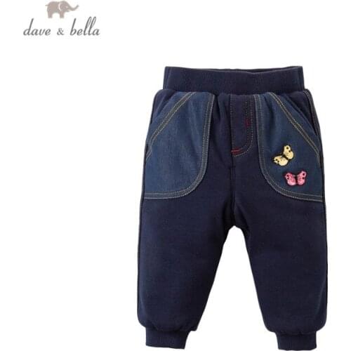 DB16305 dave bella winter baby girls fashion cartoon padded pants children full length kids pants infant toddler trousers