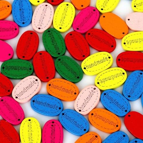 50PCS/LOT Mixed "Hand made"Wooden Button Plaque Handmade Label Mark Diy Home Decor Wooden Buttons Fit Sewing Scrapbooking Crafts