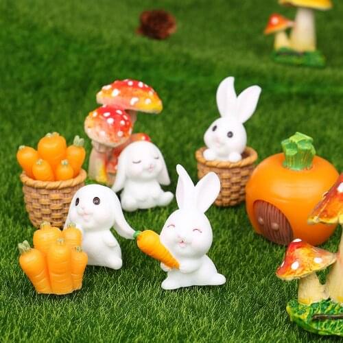 DIY Easter Rabbit Bunny Ornaments Micro Landscape Decoration Home Decor Fairy Garden Ornament Carrot Rabbit House Resin Plant