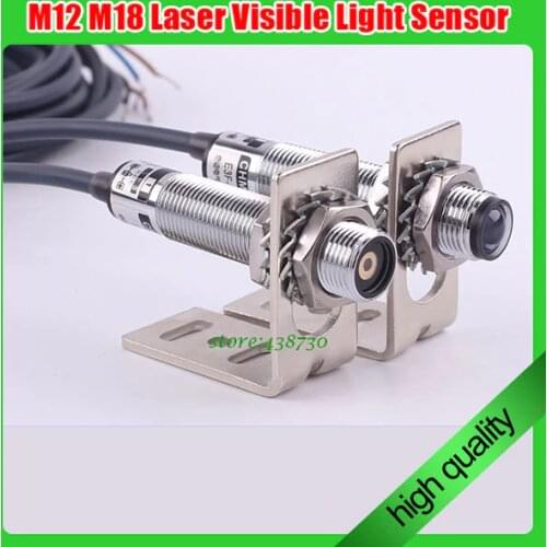 M12 M18 Laser Visible Light Sensor Thru-beam Photoelectric Switch 20 Meters Adjustable 6-36VDC IP67 200mA NPN /PNP NO /NC