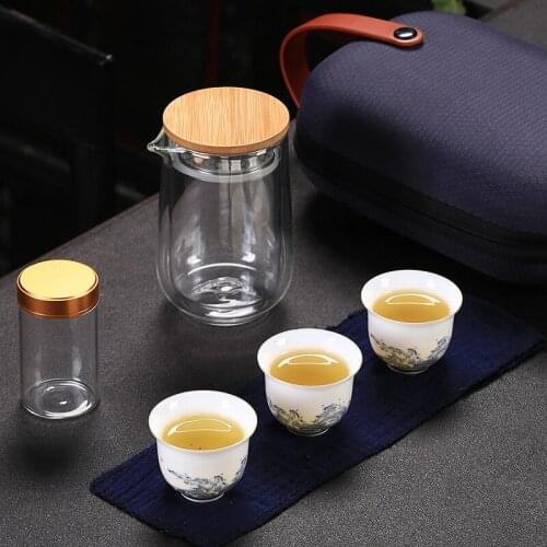 Ceramic Teapot Gaiwan One Pot Three Cups One TankTea Sets Portable Travel Home Office Cups Ceramic Tea Coffee Container With Bag