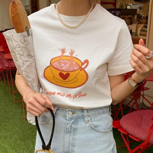 Korea Chic Summer Niche Wild Round Neck Cartoon Letter Printing Hedging Loose Casual Short-Sleeved T-Shirt Top