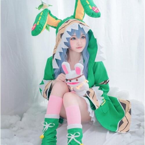 Anime Date A Live Hermit Yoshino Cosplay Costumes Women Girls Cute Green Hooded Coat White Dress Halloween Costumes with Socks