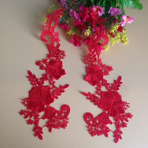 2Pieces Ribbon Trim Lace Applique Fabric Embroidered Scrapbooking Trimming Crafts Materials Flower Fabric Handcraft