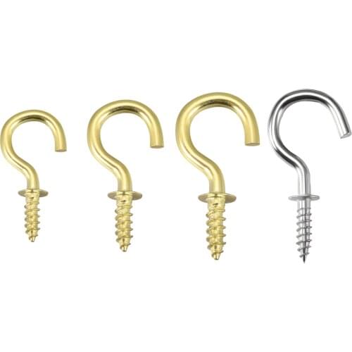 Uxcell 20-100pcs Eye Hooks Self Tapping Screws Screw-in Hanger Eye-Shape Ring Hooks with Plate 21x10mm 29x14mm Golden Silver