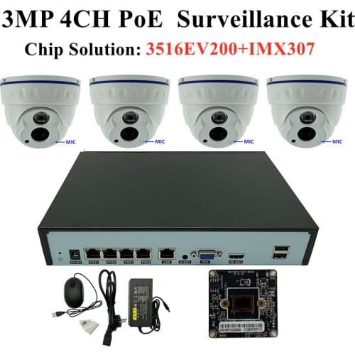 4CH 5/3/2MP IP 48V PoE Surveillance Kit 9*5MP NVR 1 SATA Face Motion Detection Ceiling Dome Camera Built-In MIC Audio RTSP P2P