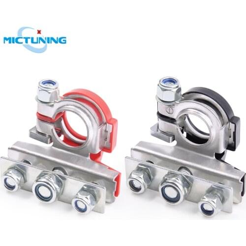 MICTUNING Car Battery Terminal Connectors 3 Way Black & Red Negative Positive Copper Plate Cable Clamp DC12V-24V Quick Connector