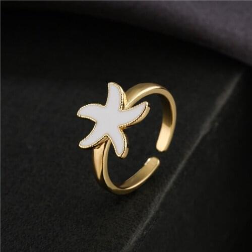 Fashion Black/White Oil Paint Starfish Charm Ring For Women Girl Gold Color Open Wedding Ring Femme Bijoux Wholesale