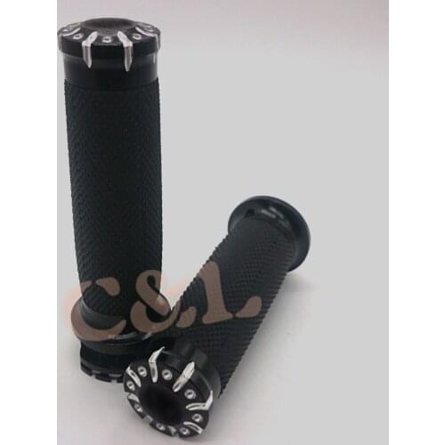 Motorcycle 1"25mm Black Aluminum CNC Rubber Edge Cut Handle Bar Hand Grips For Harley Sportster Touring Dyna Softail Custom