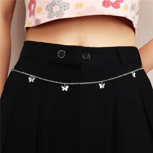 Punk Street Butterfly Belt Waist Chain Male Women Pants Chain Multi Layer HipHop Hook Trousers Jeans Keychain Pendant Jewelry