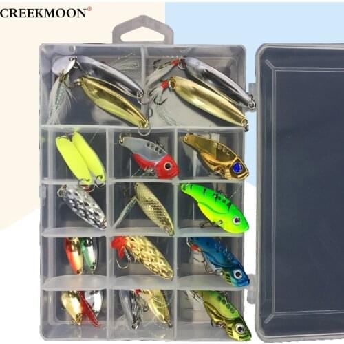 21pcs/kit Fishing Metal Vib Lures Set Spoon Hard Bait Artificial Baits Metal Fishing Lure Bass Sequins Spinner for Bass Carp