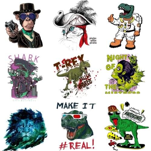 Iron-on Transfers for Clothing Patches for Clothes Punk Sticker Diy Dinosaur Patch Fusible Transfer Vinyl Adhesive Stripe Rock I