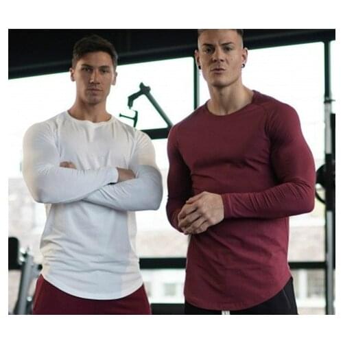 Autumn Shirt Long Sleeve Tshirt for Men Solid Color Men T Shirt Workout Shirts Jogger Fitness Bodybuilding Underwear Shirt