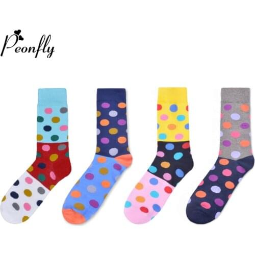 Peonfly Newest 2020 Mens Colorful Comfortable Causal Dress Skateboard Geometry Dot Pattern Funny Wedding Socks