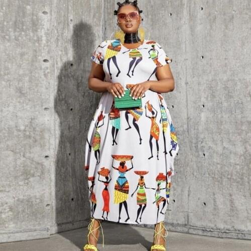 African T Shirt Dresses For Women Short Sleeve O Neck Boubou Summer New Print Street Style Loose Casual African Maxi Dress 2021