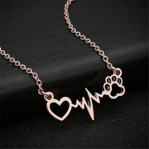 RONGQING 1pcs dog paw prints in heart necklaces Puppy cat Paw Charm Memorial jewelry pet lover enamel necklace live love rescue
