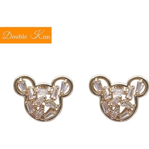 Cartoon Mouse Inlaid Zircon Stud Earrings Alloy Fashionable Gold Color Earrings Fashion Trendy Women Jewelry Gift Dropshipping
