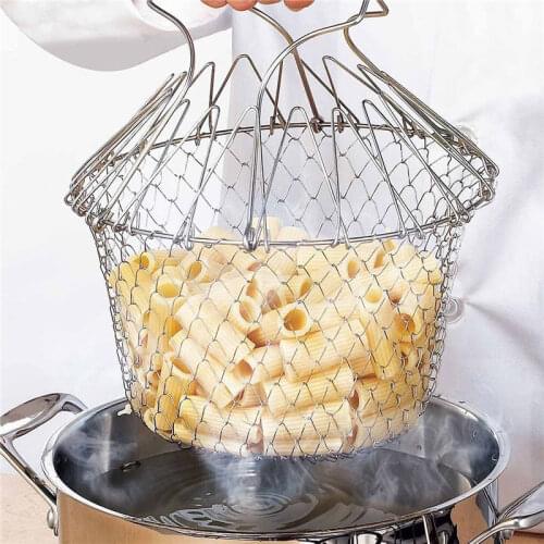 Foldable Steam Rinse Strain Basket Magic Basket Mesh Basket Strainer Net Kitchen Cooking