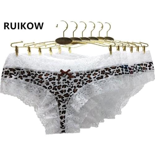6Pcs/Lot Womens Underwear Sexy Thongs Bikinis Lace Cotton Leopard Print Shorts Panties Seamless Briefs and G-String for Female