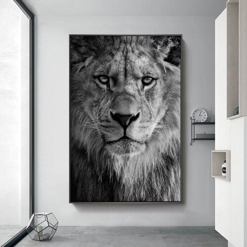 African Wild Lion Head Canvas Art Posters and Prints Black And White Animals Art Paintings on the Wall Art Pictures Home Decor