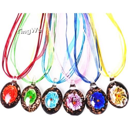 Yingwu Charm Delicate Women Charms Handmade Inner Flower Round Shape Glass Pendant Necklace Beauty Girl Statement Jewelry 6pcs