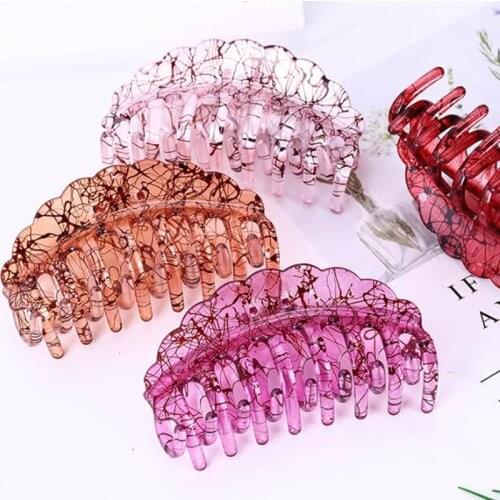 Big Purple Green Orange Hair Claw Barrettes Hair Crab Hairpin Clear Ant Pattern Plastic Hair Clip Claw Clamp Headwear Vintage