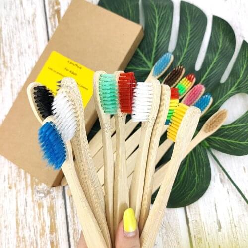 Green natural bamboo handle toothbrush high quality toothbrush rainbow colorful soft brush bamboo toothbrush oral care