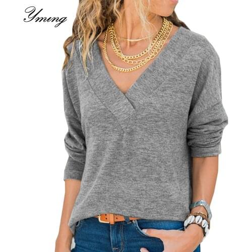 YMING Autumn Fashion Women Blouses V Neck Ladies Tops Long Sleeve White Black Shirts Female Blusas Streetwear Casual Clothes