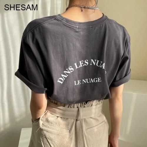 South Korea Chic Summer Casual Style Round Neck Contrast Letter Print Loose and Pullover Short Sleeve T-shirt