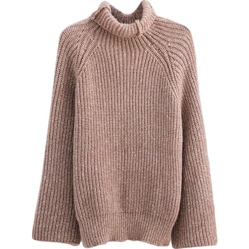 New Autumn Winter Warm Knitted Pullover Sweater Women Knitting Turtleneck Sweater Solid Flare Sleeve Thick Sweaters Lady Mw012