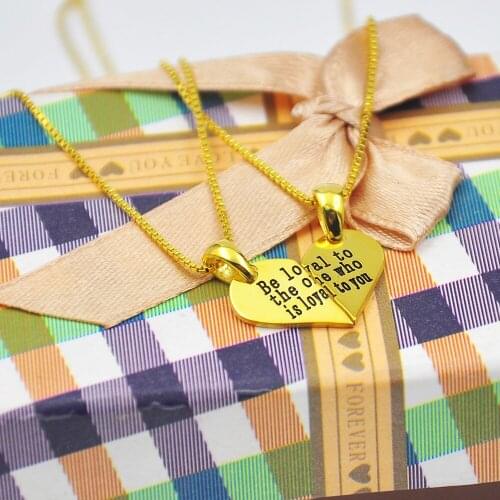 Gold Heart Puzzle Necklace with Box Chain, Engraved Words Break Heart Pendent, Custom Name Necklace Set, Christmas Gift