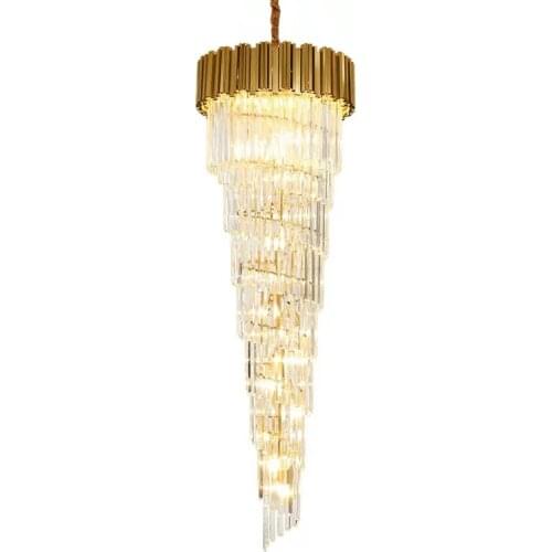 Golden Stainless Steel Chandeliers Luxury K9 Crystal Long Suspension Lamps Hotel Villa Staircase Indoor Decor Lighting Fixture