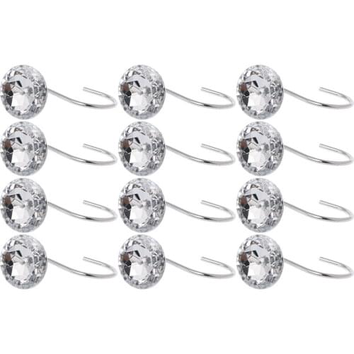 New 12Pcs Bathroom Shower Crystal Curtain Hooks Decorative Rhinestone Rolling Holder
