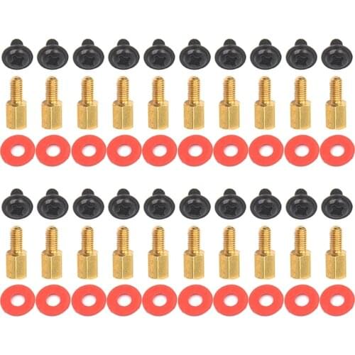 20Pcs Golden Motherboard Riser+Screws Computer Red Washers 6.5mm 6-32-M3 Gasket