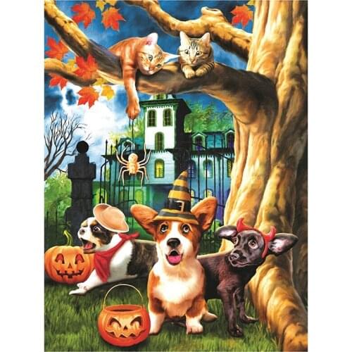 5D DIY Full Round Diamond Painting Animal Cats & Dogs & Spiders Cross Stitch 3D Embroidery Rhinestone Mosaic Halloween Gift Y386