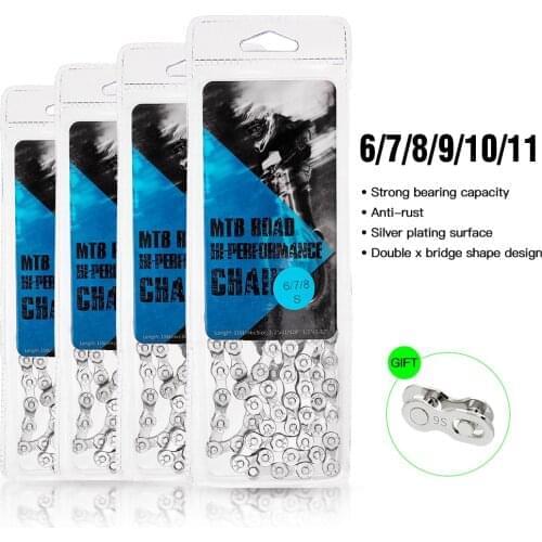 6/7/8/9/10/11 Speed Mtb Road Bike Chain Mountain Bike Electroplated Silver Chain 24/27/30 Variable Speed Bicycle Accessories