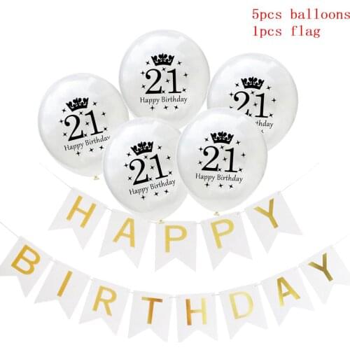 6pcs 12inch Confetti Kind 21st Sequin Latex Balloons Suit For White Birthday Flag Valentines Theme Party Decoration Supplies