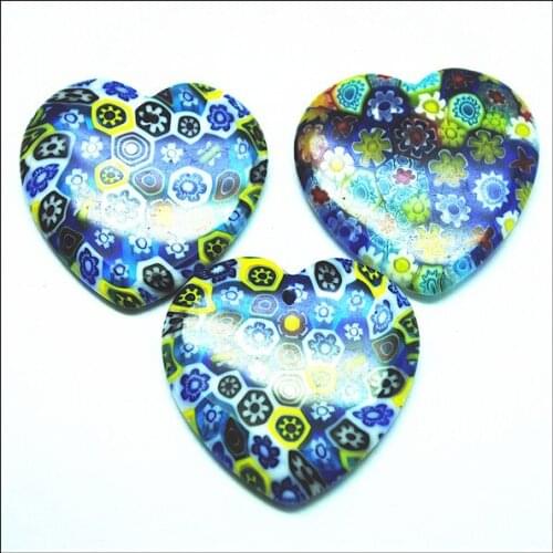 6pcs Millefiori glass beads pendants heart shape italy glass charms pendants size 35mm european bracelets making accessories