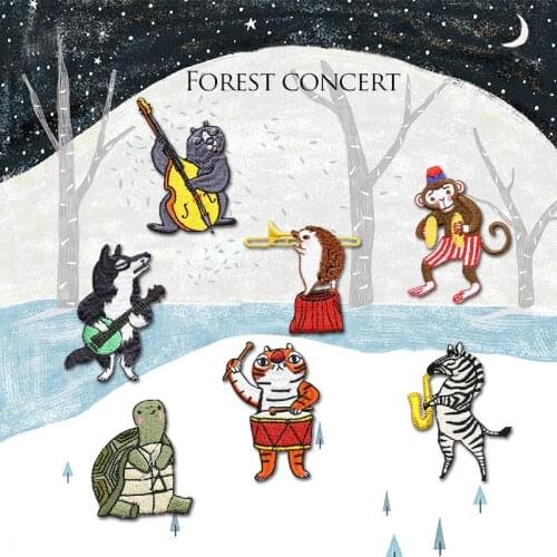 AHYONNIEX Animal Hedgehog Wolf Tiger ROCK Music Patch Embroidered Applique Sew Iron On Badge Clothes Garment Apparel Accessories