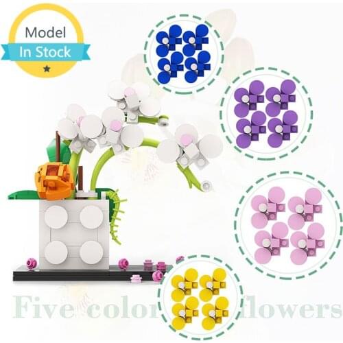 MOC Noble and Elegant Butterfly Orchid Vase Building Blocks Phalaenopsis Flowers Bricks Bloom Plant Toy for Home Decoration Gift