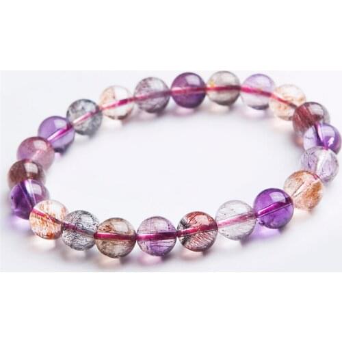 9mm Genuine Natural Super Seven 7 Rutilated Quartz Bracelet Melody Stone Crystal Stretch Round Bead Bracelet
