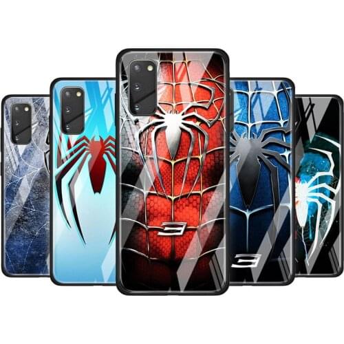 Spider Marvel Cool for Samsung Galaxy S20 FE Ultra Note 20 S10 Lite S9 S8 Plus Luxury Tempered Glass Phone Case Cover