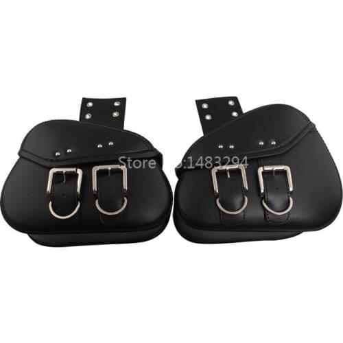 Black PU Leather Motorcycle L&R Side Bags Tool Bags Luggage Saddlebag Storage Bags Universal