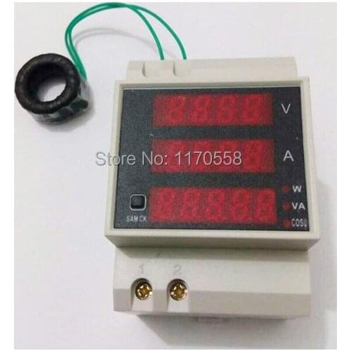 Din rail LED voltmeter ammeter active reactive power power factor with customized external current transformer AC200-450V 0-100A
